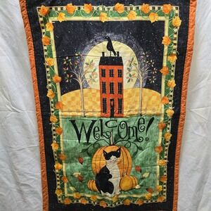 Handmade Halloween Welcome Banner Quilt Cat Pumpkin Crow House Fall Autumn Decor